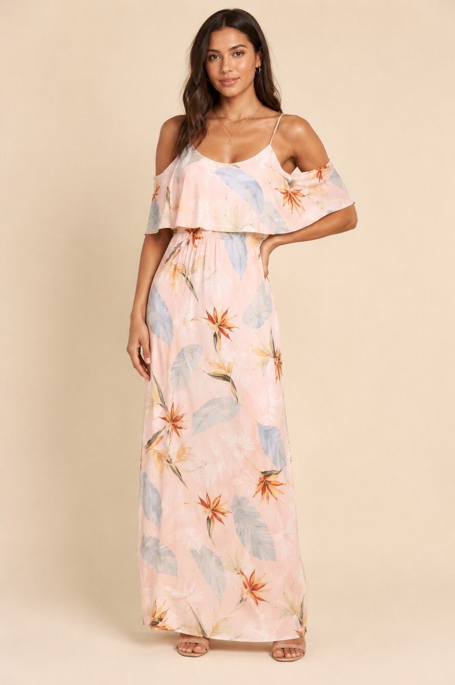 Show Me Your Mumu Caitlin Ruffle Tropical Maxi Dress Paradise Party Small